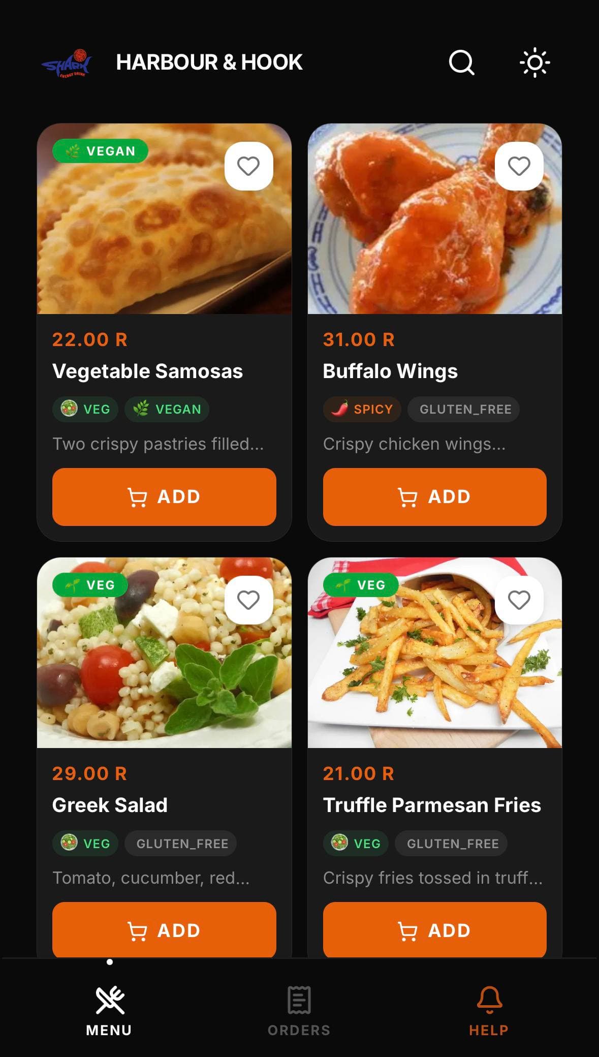 Harbour & Hook (Dark) example menu