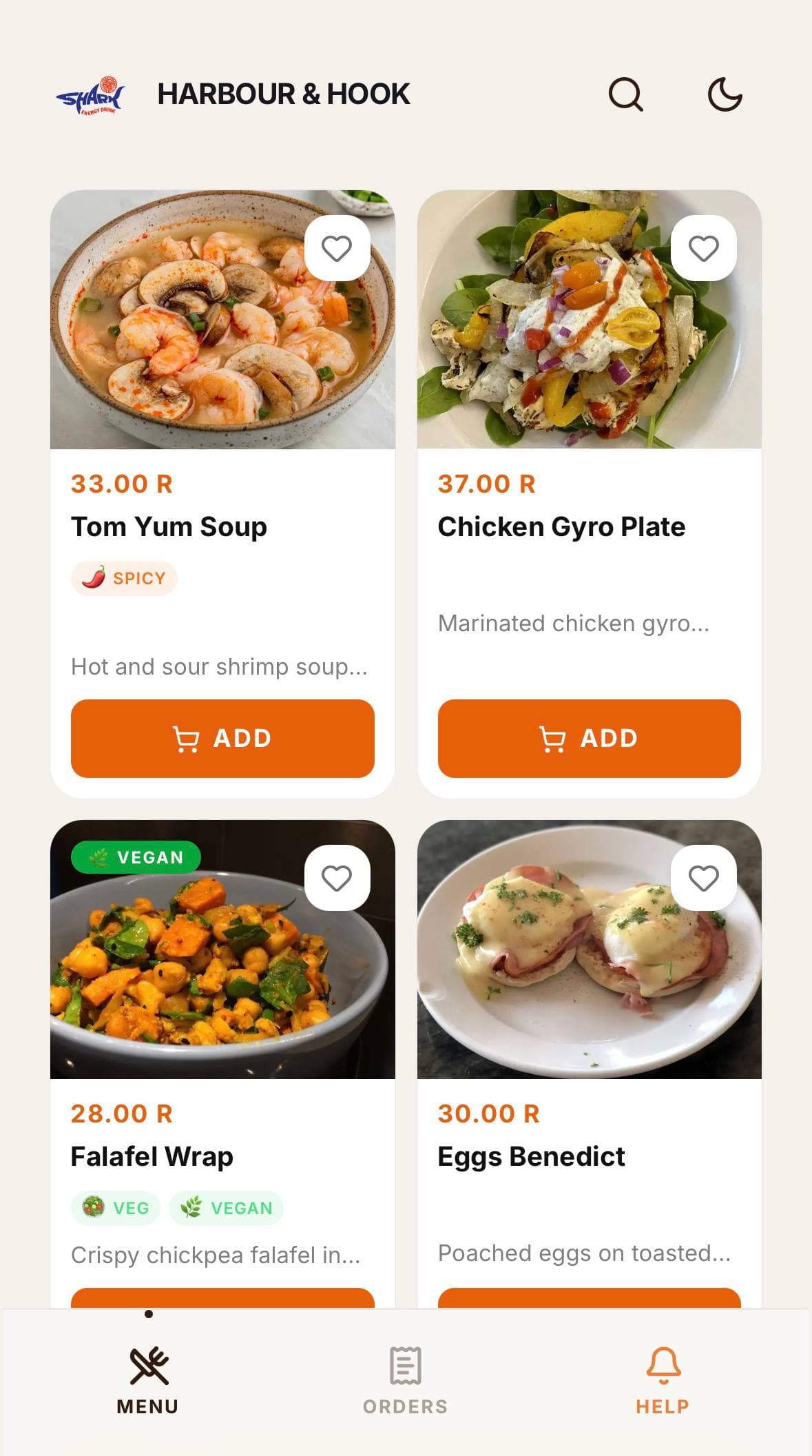 Harbour & Hook example menu